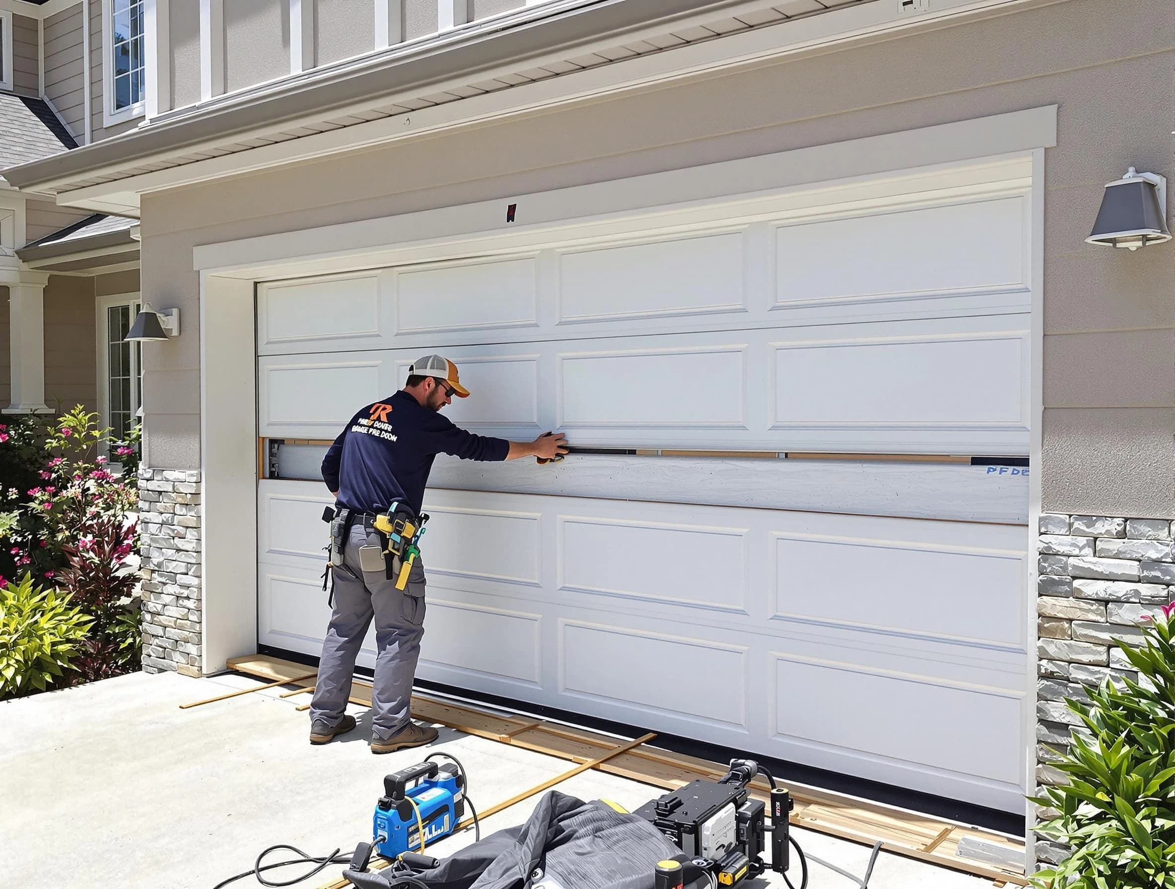 Fair Lawn Garage Door Repair team performing complete garage door replacement at Fair Lawn residence