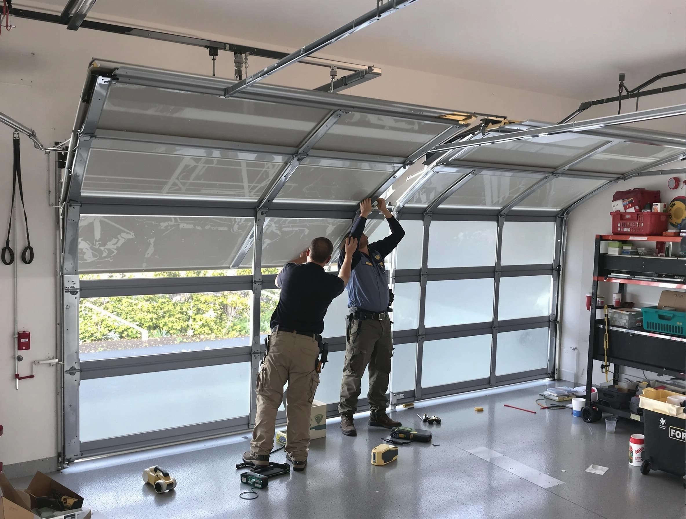 Fair Lawn Garage Door Repair expert performing precise panel replacement on Fair Lawn garage door