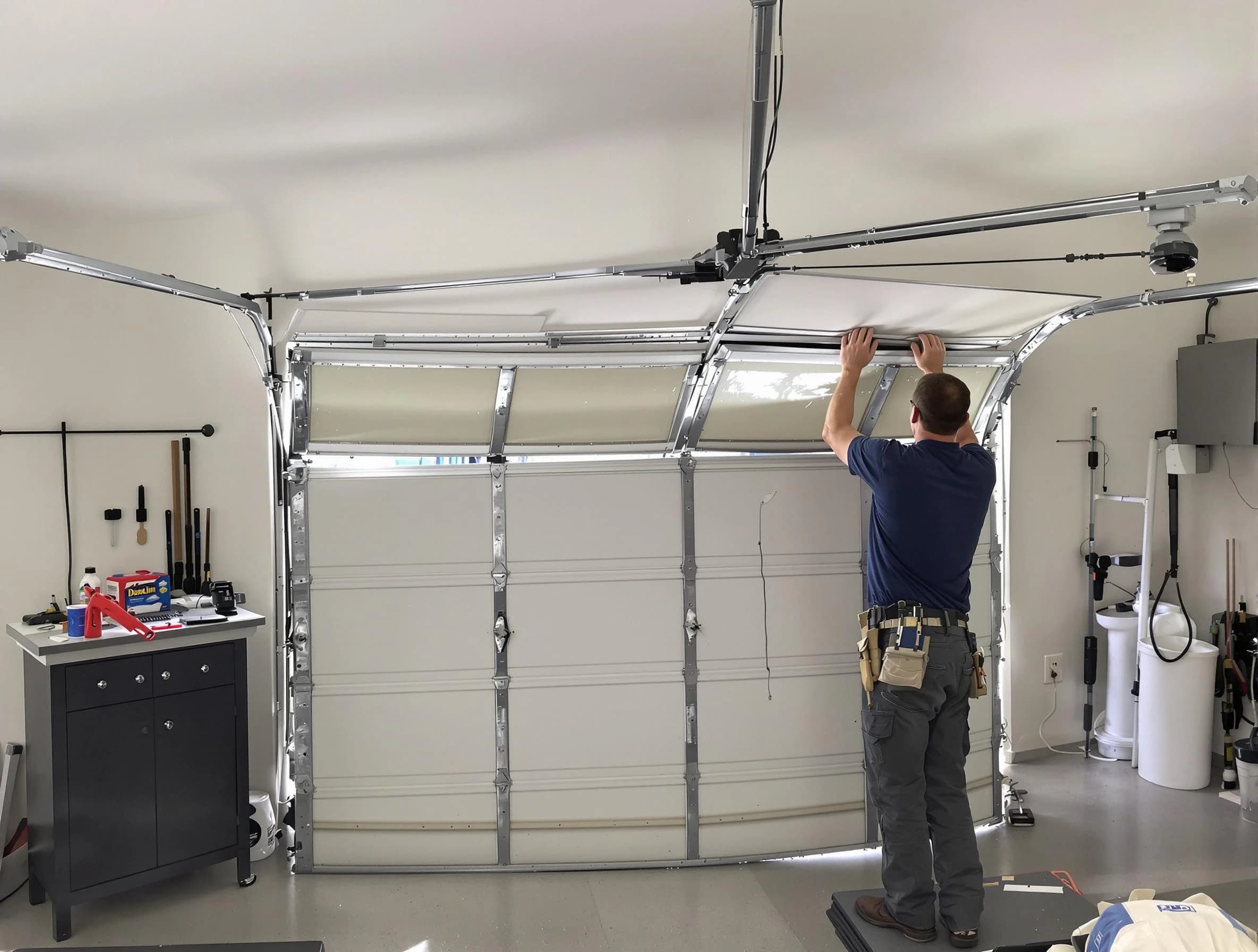 Fair Lawn Garage Door Repair specialist performing precise section replacement on Fair Lawn garage door
