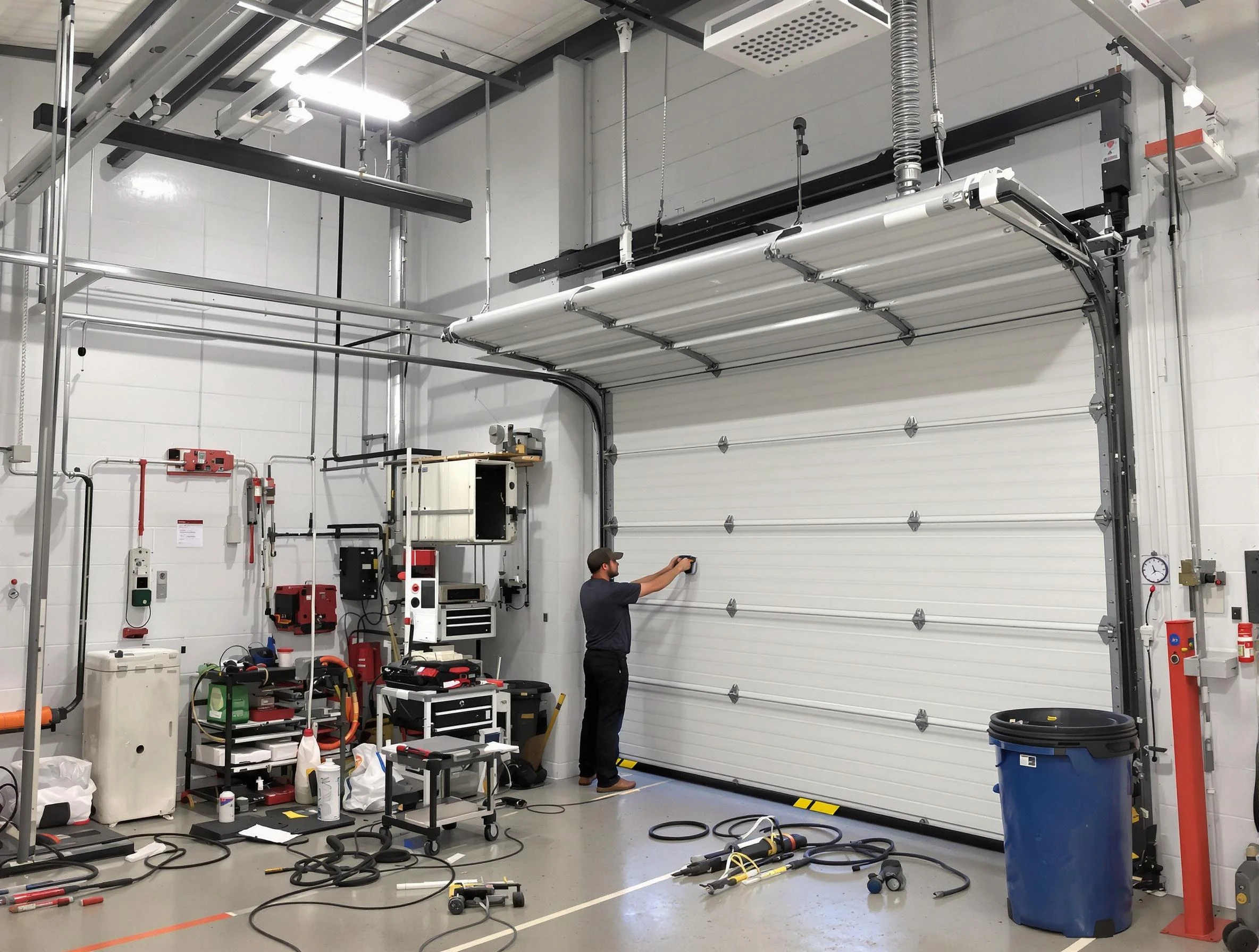 Fair Lawn Garage Door Repair certified technician performing commercial door repair at a Fair Lawn business facility