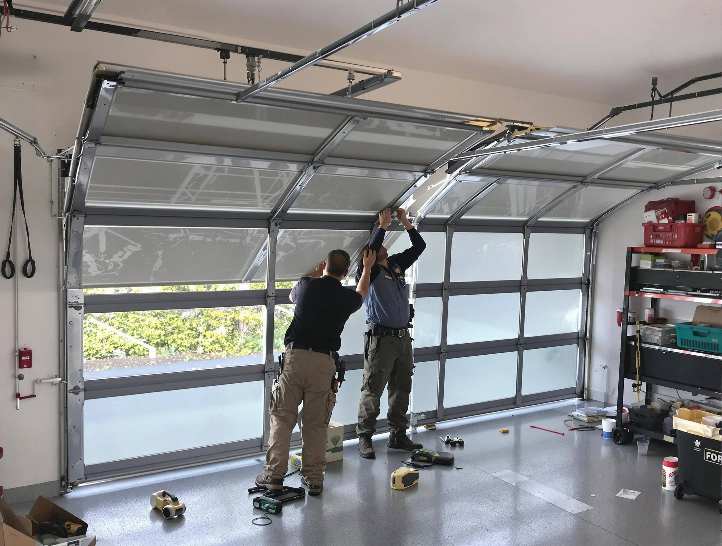 Fair Lawn Garage Door Repair expert performing precise panel replacement on Fair Lawn garage door