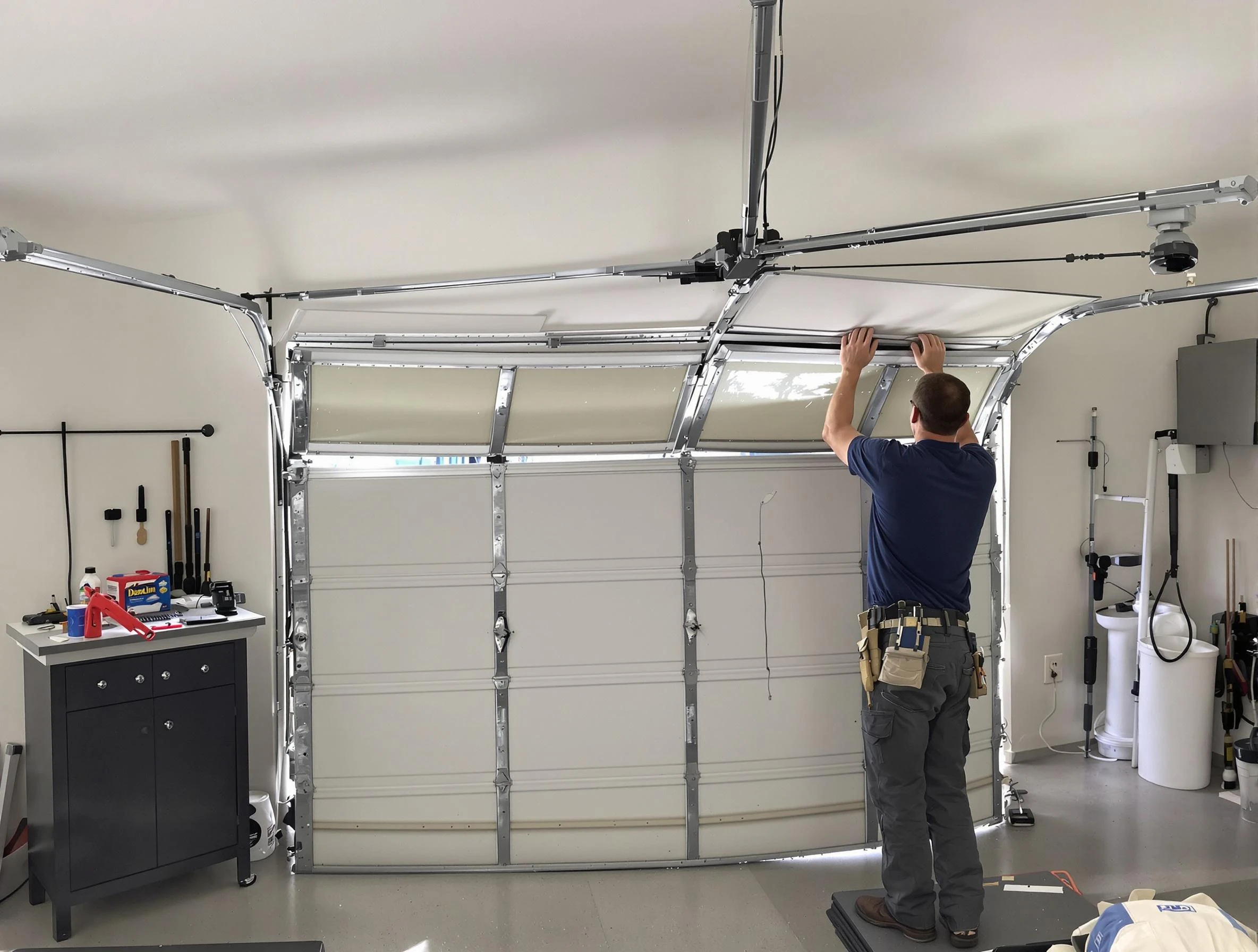 Fair Lawn Garage Door Repair specialist performing precise section replacement on Fair Lawn garage door